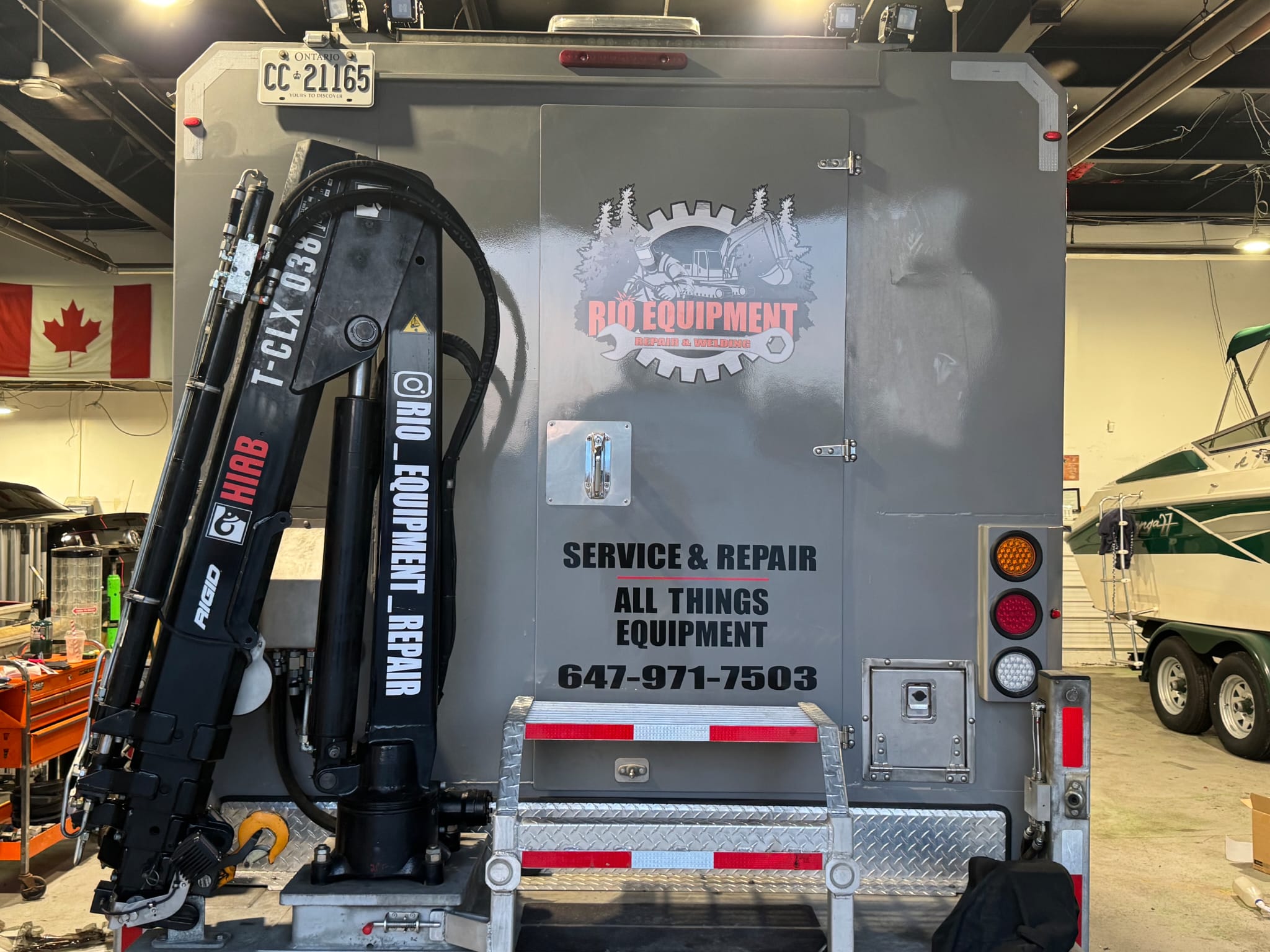 Rear of the RIO Equipment truck with HIAB crane